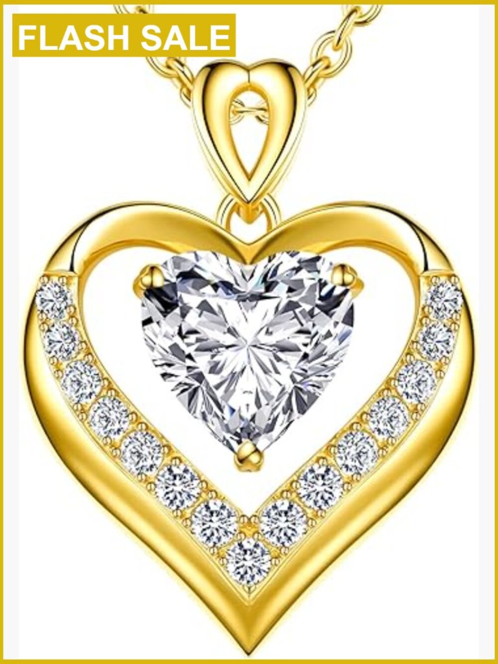 Moissanite Heart Pendant Necklace, 3 Carat, 18K Gold Plated Sterling Silver